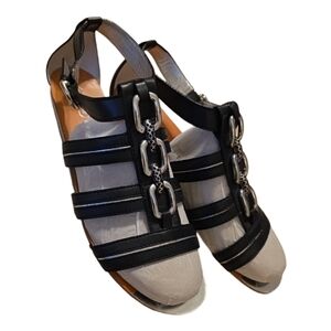 Coach Tesa Black Leather Strappy Sandals with Silver Accents Sz 9.5 NEW